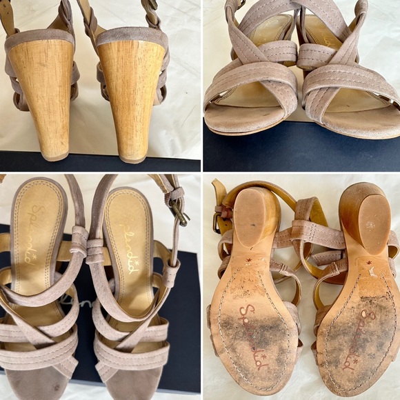 SPLENDID “Flash” Taupe Suede Strappy Wood Heel - Picture 4 of 15